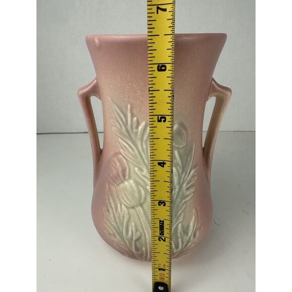 Vintage Hull Pink Vase Art Pottery Thistle Art Deco Vase 6” - Picture 8 of 9